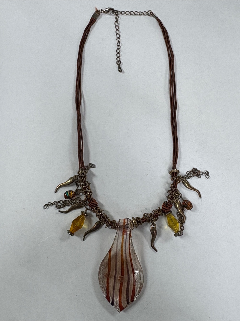 Brown Glass Pendant Necklace with Amber Accents